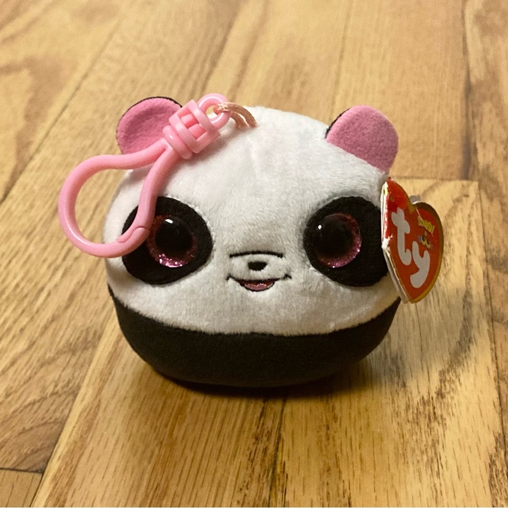 ⭐️ 2022 Ty Squishy Beanie Boo Bamboo The Panda Bear Bag Charm Keychain